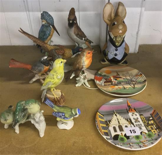 Goebel birds, 2 Poole plates, Pendlefin figure